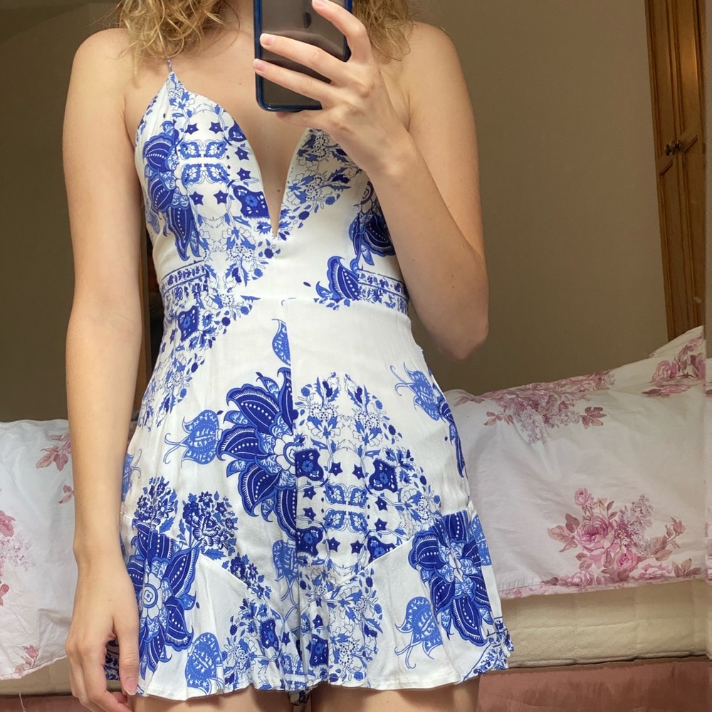 A blue and white romper